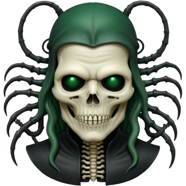 HR giger, wires dark green flesh undead sorcerer, head. bones and skin emoji