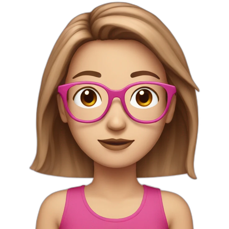 White girl with brown color hair were pink glasses emoji