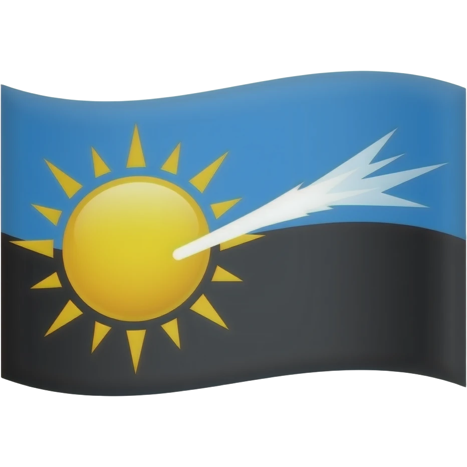 crea una bandera de dos colores que la mitad de arriba sea azul y la mitad de abajo negra y que en el medio tenga un sol con un rayo blanco sobre el sol emoji