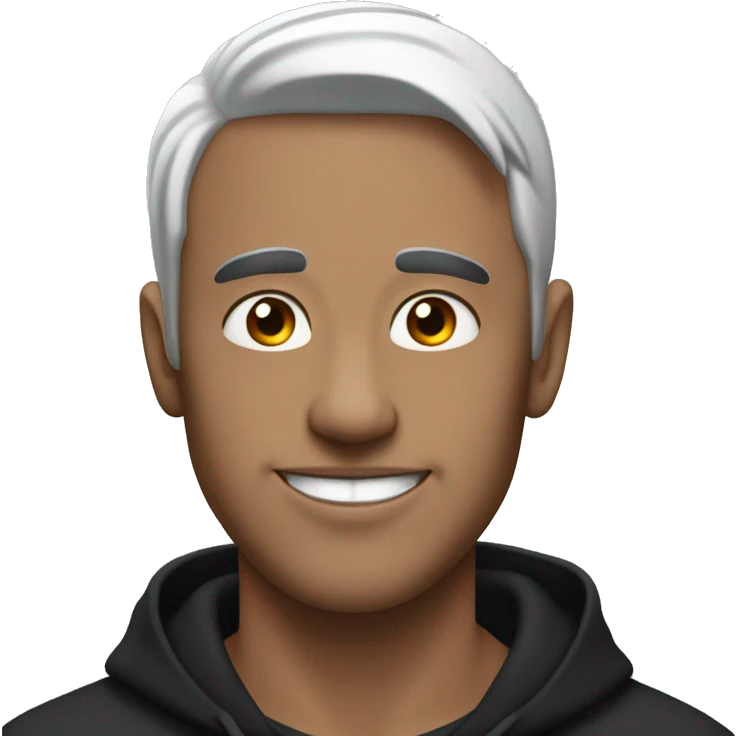 a guy with WHITE horns on his head, black hair and black hoodie, that is happy emoji