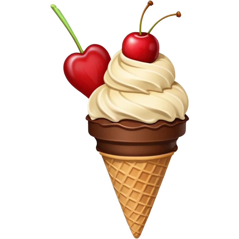 ice cream cone with chocolate scoop and a cherry on top emoji