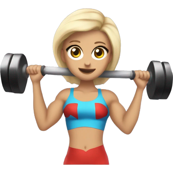 Find a picture of Lana in my camera roll and make an emoji of her, lifting weights and wearing a superhero costume emoji