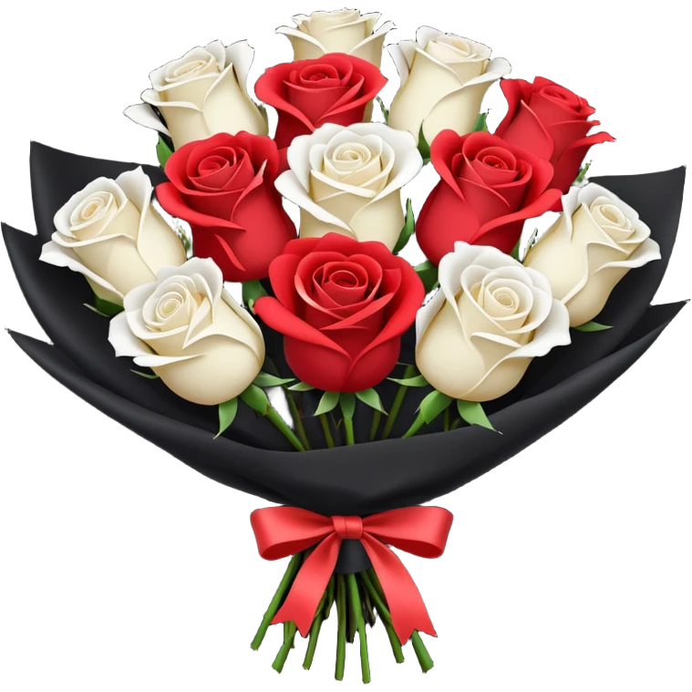 White rose and red rose bouquet with black paper  emoji