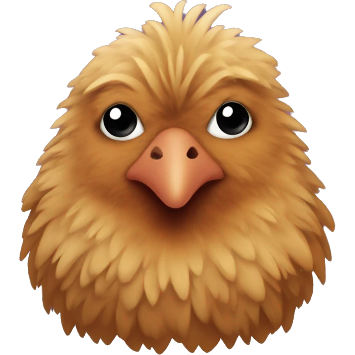 One brown fluffy chicken with black eyes emoji