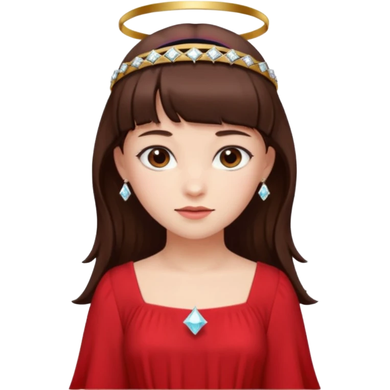  فرشته با موی چتری و لباس قرمز و موی خرمایی تیره و سربند  و الماس emoji