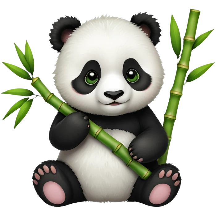 Adorable panda cub holding bamboo emoji