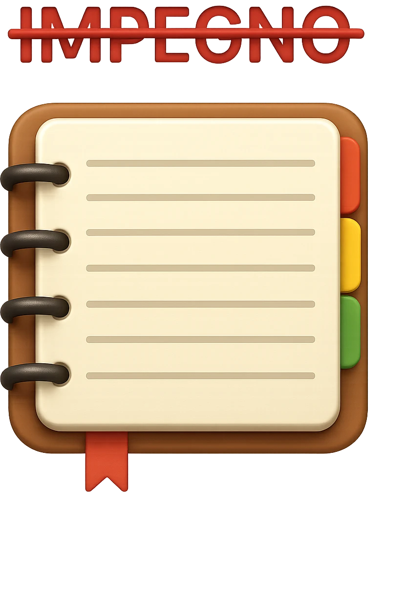 emoji stile iphone di un agenda con la parola "IMPEGNO" SCRITTA SOPRA E UNA CANCELLATURA ROSSA SULLA PAROLA, iperrealistico 4k emoji