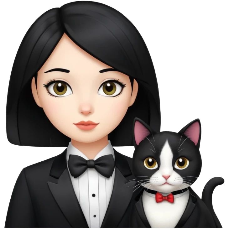 Black hair girl with tuxedo cat  emoji