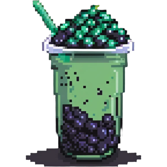 green bubble tea cup with black tapioca pearls emoji