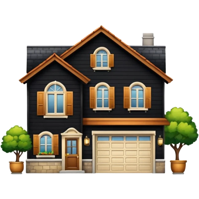 Une vieille maison avec son garage et des meubles dedans  emoji
