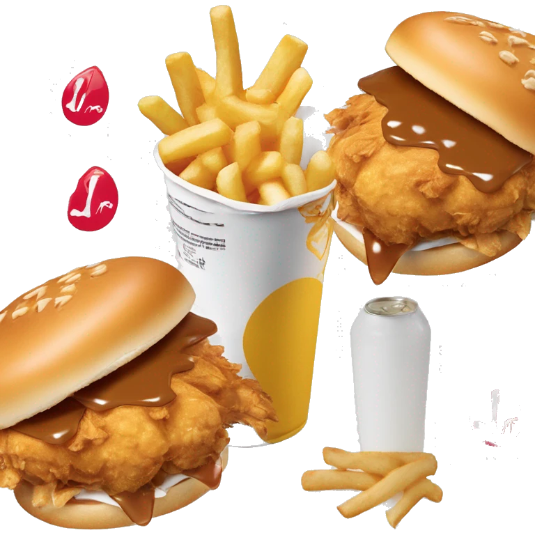 Chick-fil-a chicken sandwich, waffle fries and a drink  emoji