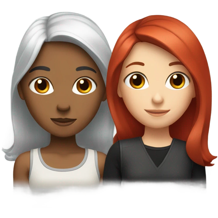 Three friends, one brunette,  black hair one one redhead emoji