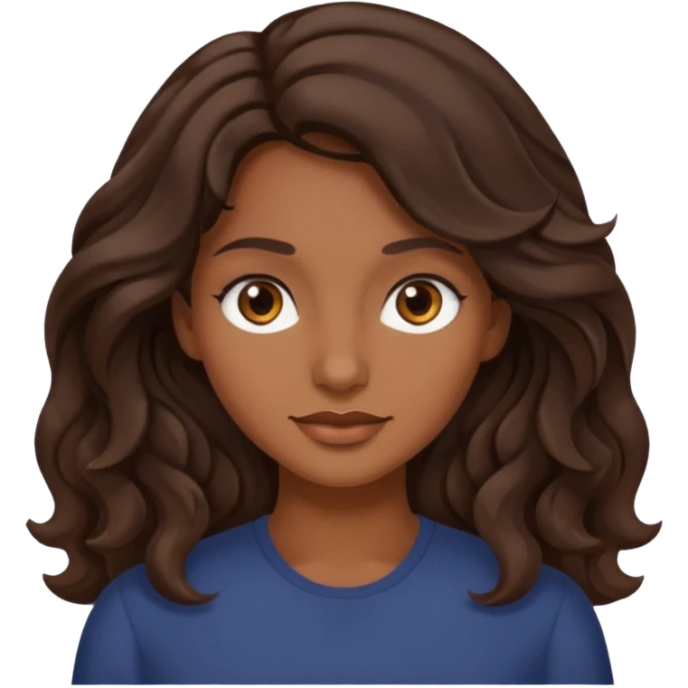 mujer trigueña oscura ,  pelo ondulado,  pelo largo  color marron oscuro, ojos marrones oscuro emoji