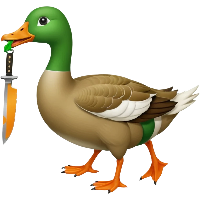 Green goose emoji, it's carrying a knife in it's teeth. Furiously running. Use 🪿 shape but color it bright green (#39C700) emoji