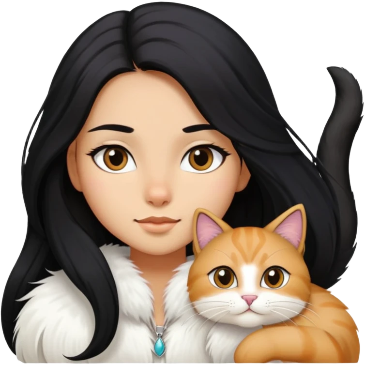 a long black hair girl with a with long hair cat emoji
