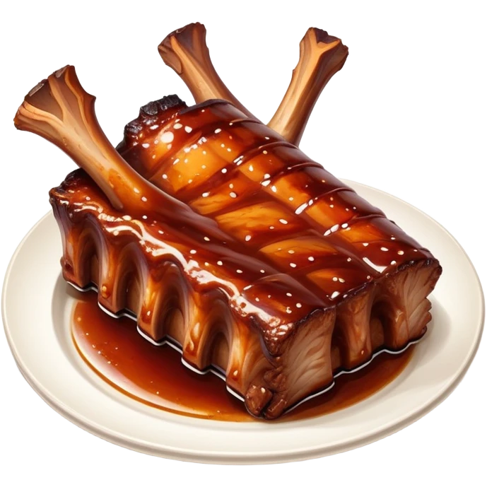 cinematic-realistic-barbeque-ribs-dish-emoji,-depicted-as-succulent,-slow-cooked-ribs-with-a-sticky-smoky-glaze-rendered-with-rich-textures-and-dynamic,-appetizing-lighting. baby back spare ribs emoji