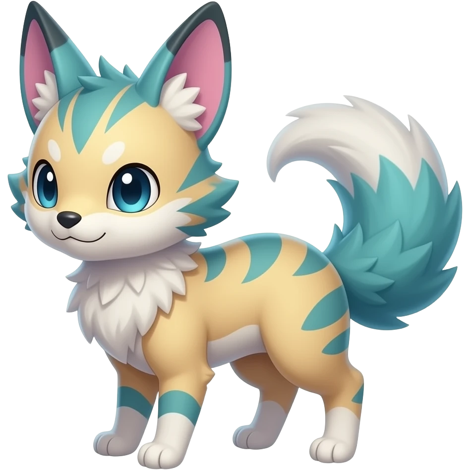 Hyper-realistic cute adorable beautiful elegant Colorful Skilled Adept Graceful Asian Painted Meloetta-Furret-Lycanroc-Zangoose-fusion-hybrid-creature (full body) emoji