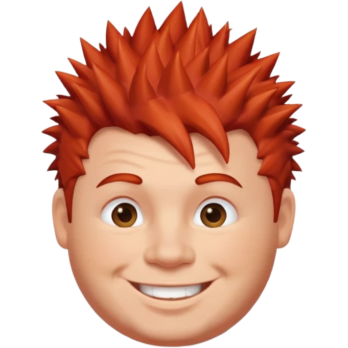 fat spiky haired happy man, red haired emoji