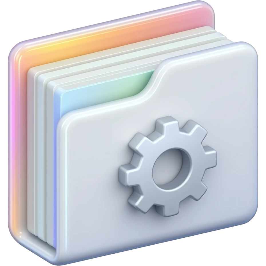 Standard Operating Procedure AKA SOP. A 3D emoji of a sleek, white binder with a 'cog' or 'gear' icon on the front, representing process optimization. Glossy finish, soft studio lighting, vibrant background, high-quality rendered style, professional look. emoji