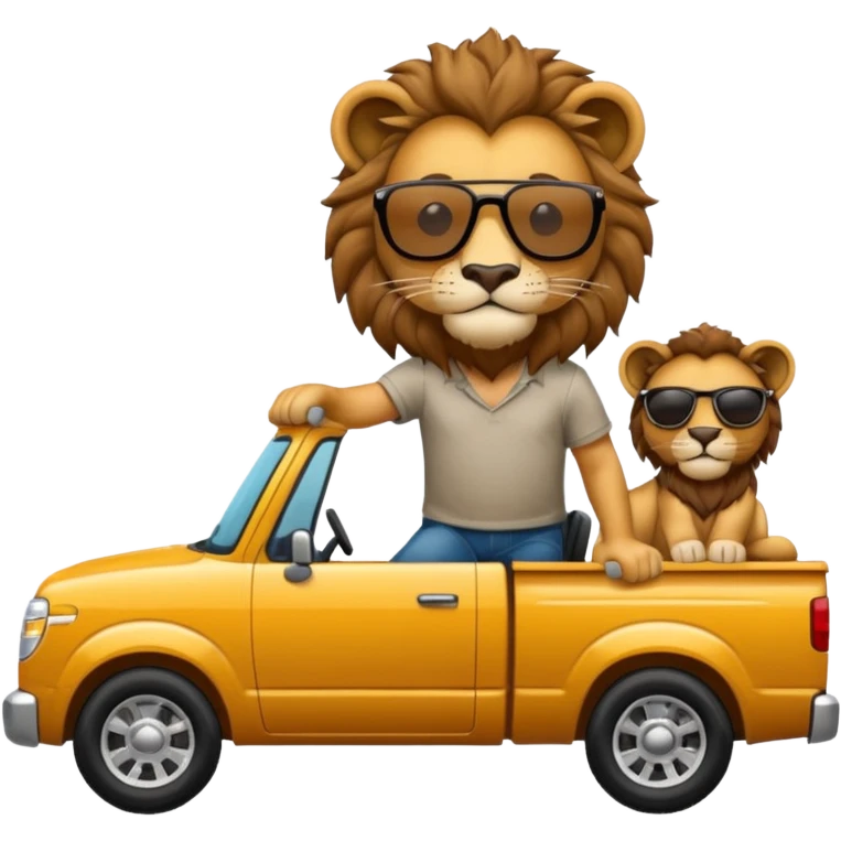 Lion driving a pickup truck emoji