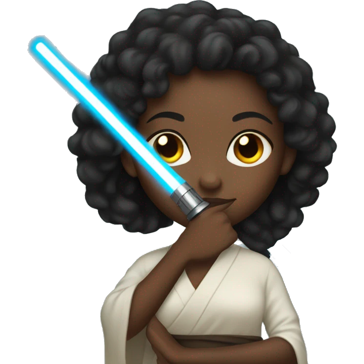 Black girl with long hair holding light saber emoji
