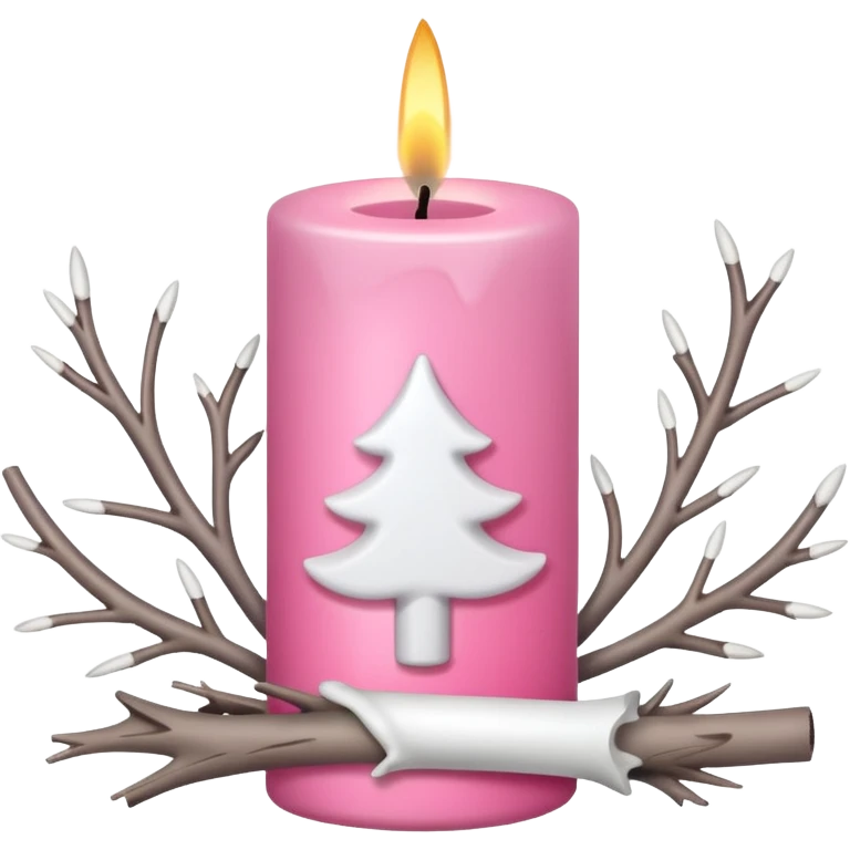 Pink candle holder with white tree branches around it and a beautiful white candle emoji