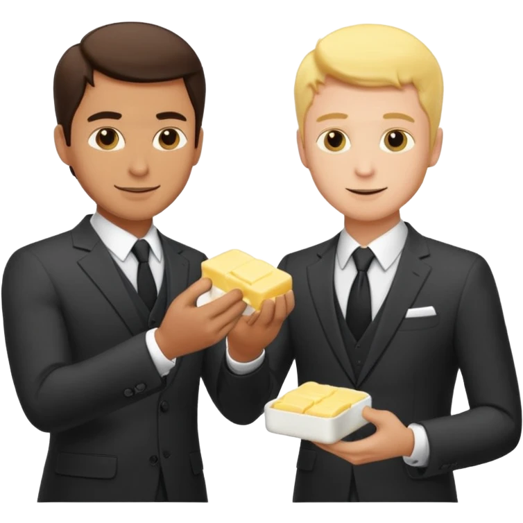 I man handsome puts butter on another man (total 2 men they wear suits) emoji