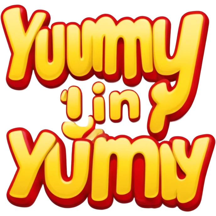 “YUMMY” in bright, yellow and red letters like a comic book emoji
