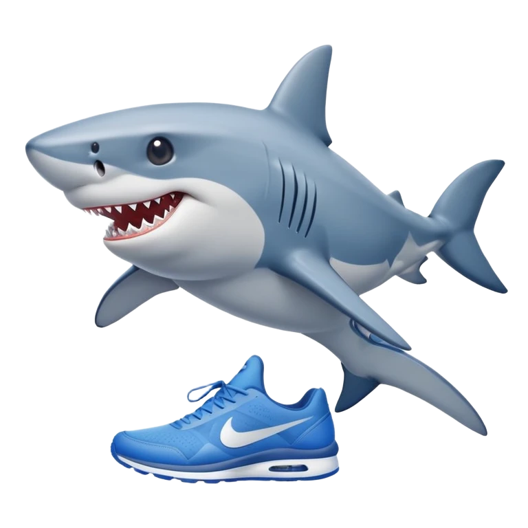 friendly shark wearing blue Nike shoes emoji