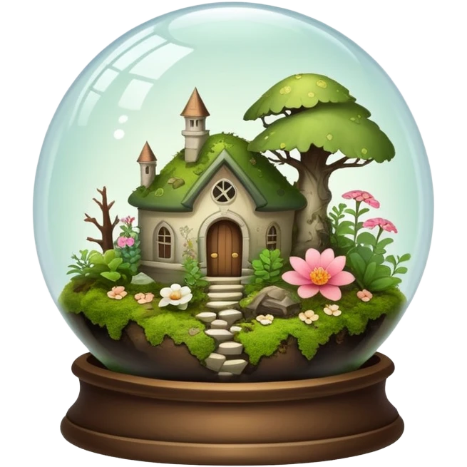 Mystical woodland glass-dome-terrarium-globe with moss inside, with and bones inside, and flowers inside  emoji