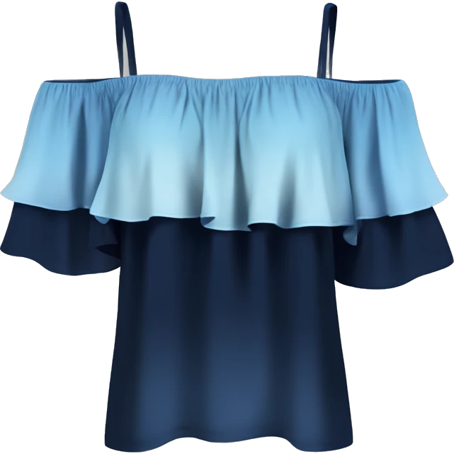 Realistic isolated side view of a dark navy blue,sky blud and pastel blue ombre off the shoulder ruffle blouse.  emoji