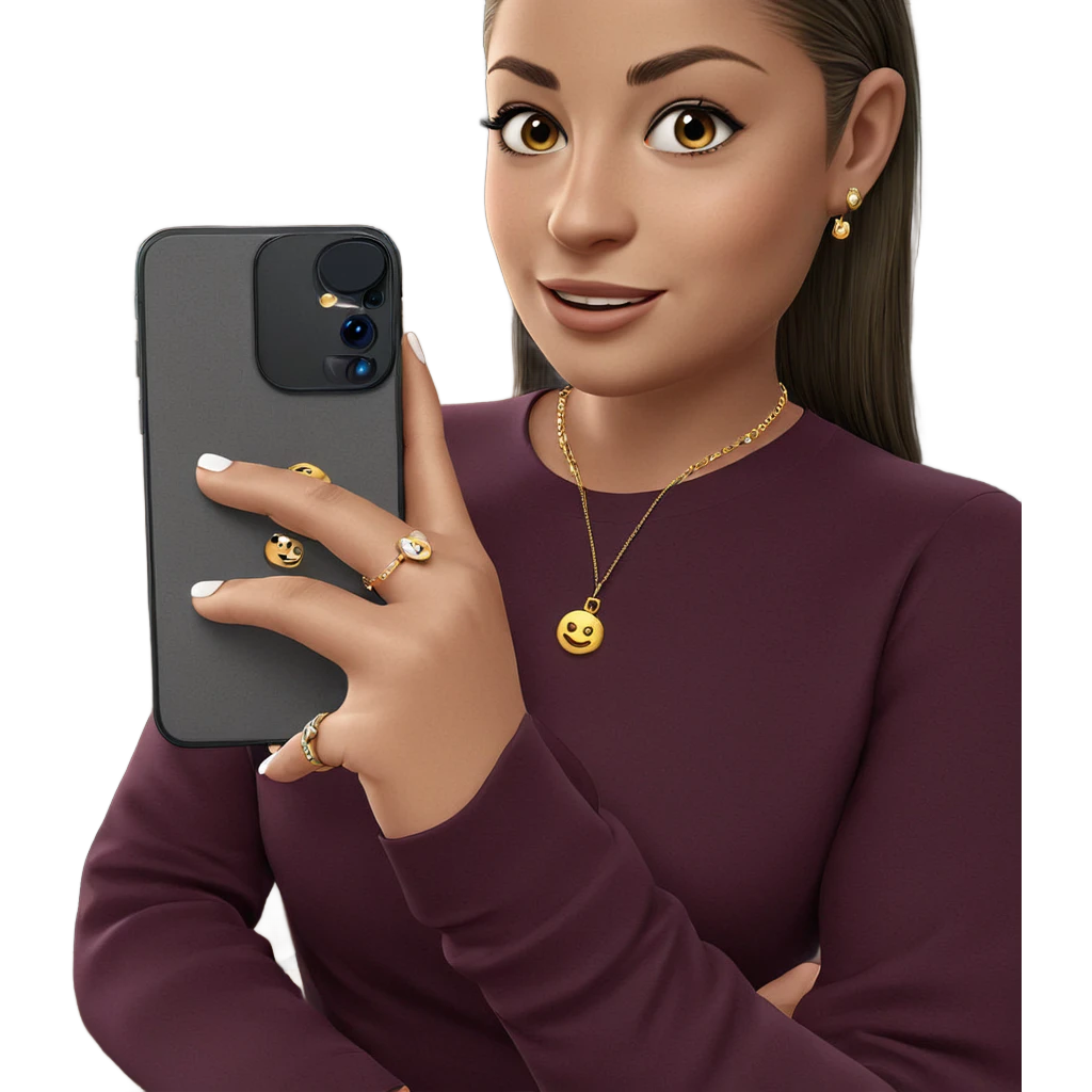 smiling girl with jewelry phone emoji