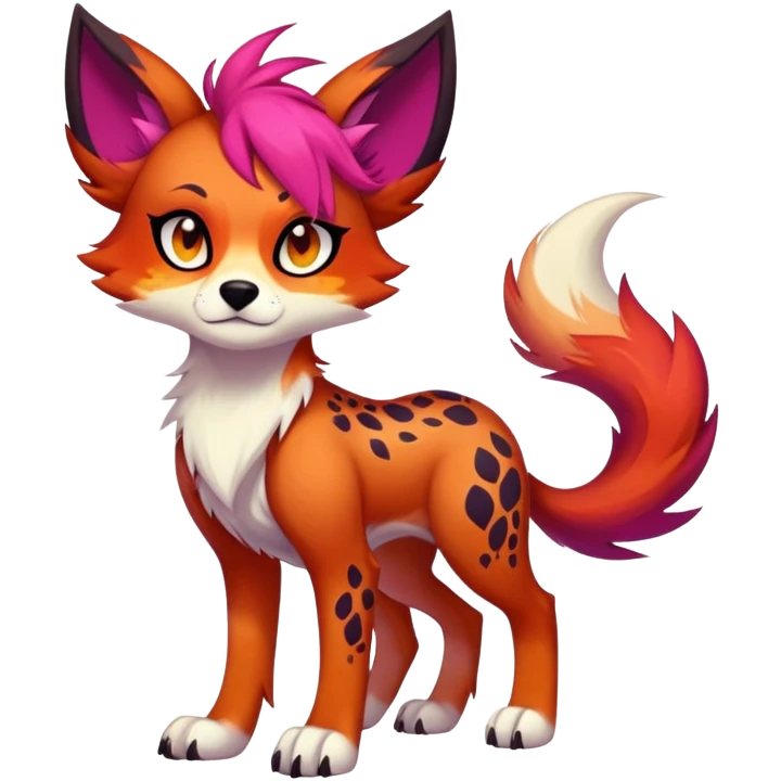Vibrant dark edgy badass cool Falvie-Fionbri-creature-sparkle-canine-fursona, full body, with random markings emoji