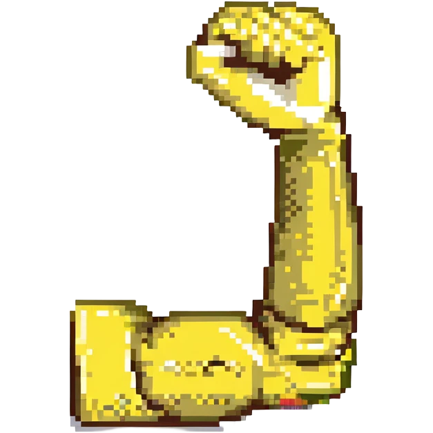 pixel art style, strong arm in emoji style, cheerful and expressive, yellow skin tone, flexing emoji