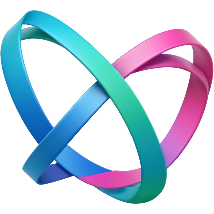 A 3D triangular loop shape made of three connected ribbon segments, smooth glossy surface, gradient colors (green, blue, pink), minimal white background, soft shadow, modern Memoji-style rendering. emoji