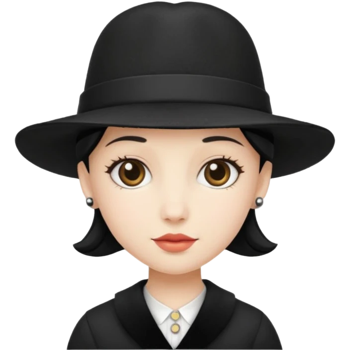White minikin wearing a black vintage hat emoji