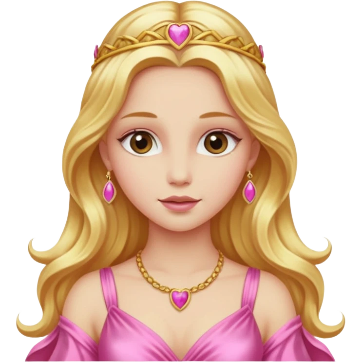 Venus, Goddess of Love from Gods and Goddesses with long golden blonde hair, pink outfit emoji