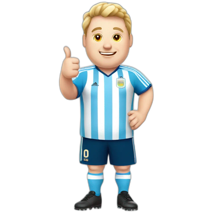 obese white man play soccer. argentina uniform. Thumbs up  emoji