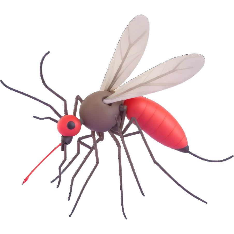 a clear and expressive mosquito with a needle stuck in its head, no background, suitable for emoji or icon use emoji
