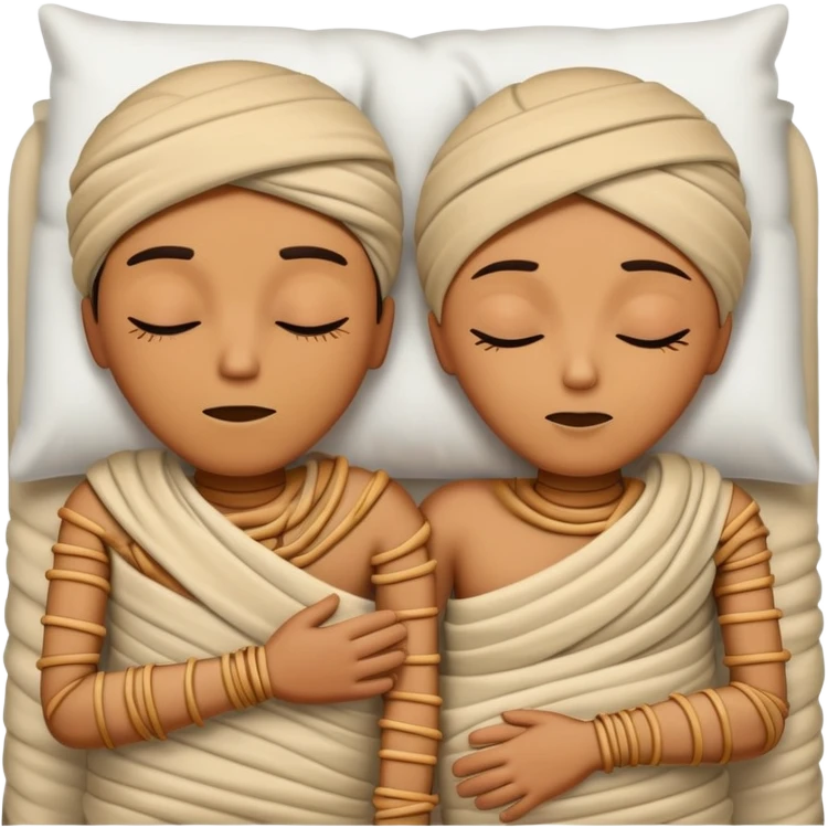 A couple holding hands sleeping that look like mummys emoji