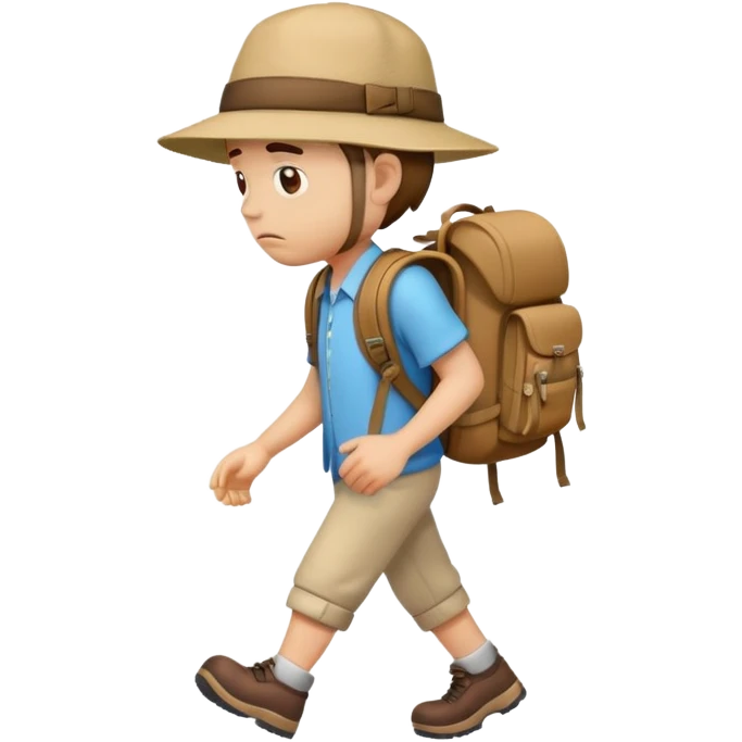 sad traveler with backpack and hat walking with head down emoji