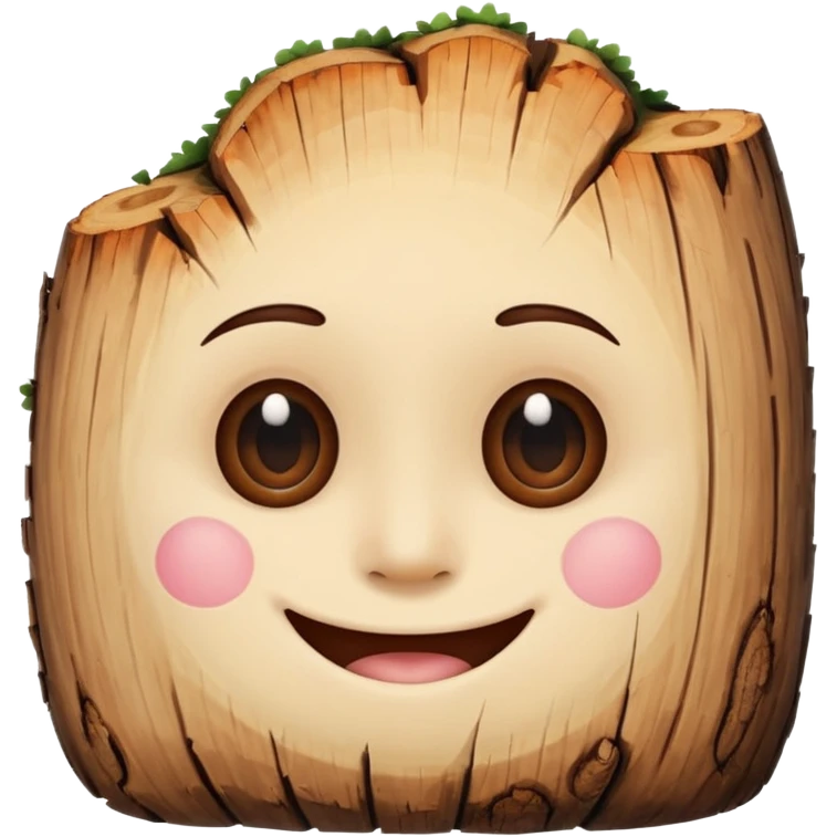 a log emoji. the top of the log is a smiley face with two small dots for eyes and a large U shape for the mouth. do not make the face look like an emoji. think of cute, subtle and hand-drawn emoji