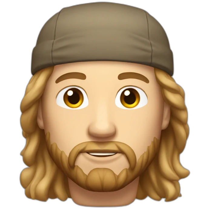 White Very muscular  guy with brown Long thick hair with a cap and no beard  emoji