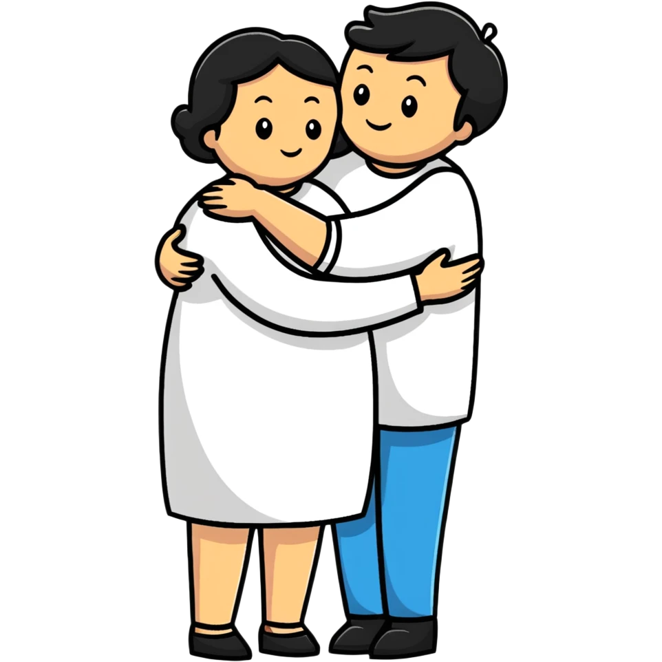 cartoonish sticker of two parents hugging emoji