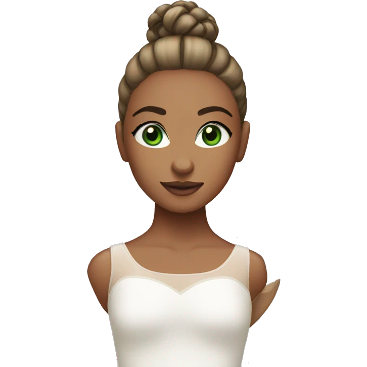 ballerina dressed in white with a bun and green eyes emoji