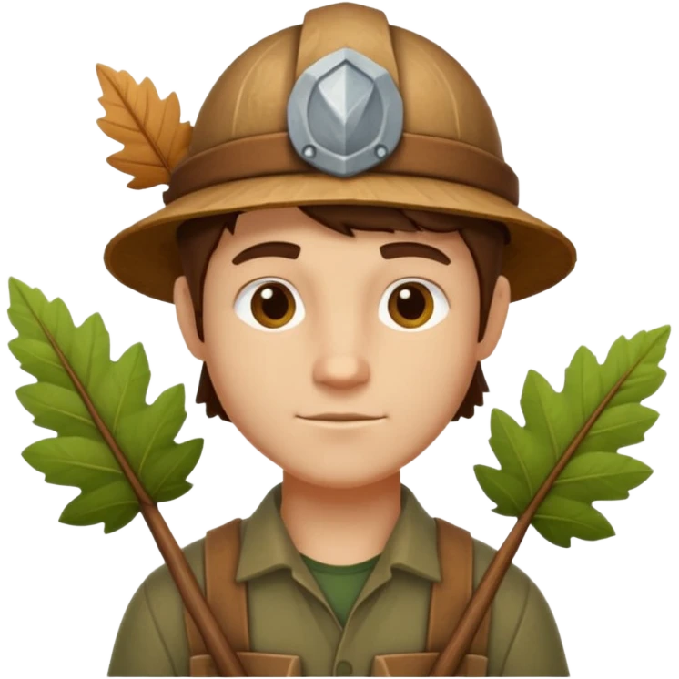 forest carpenter portrait, head and shoulders only, natural wooden accessories, leaf details, earthy tones, nature-crafted vibe, 3D cartoon, mobile game icon style, clean background, no text, no watermark
 emoji