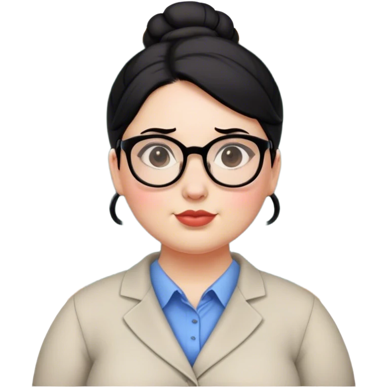 pale chubby female teacher with black hair in a updo bun, wearing glasses emoji