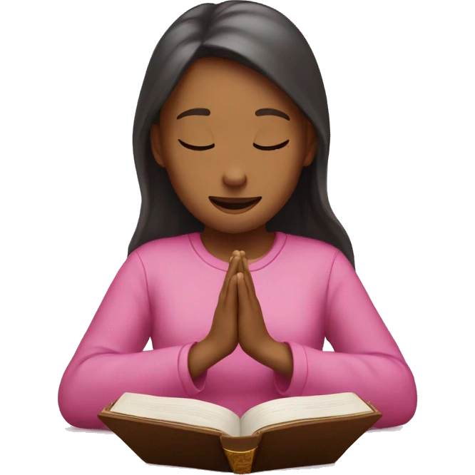 Girl with bible praying to God pink emoji