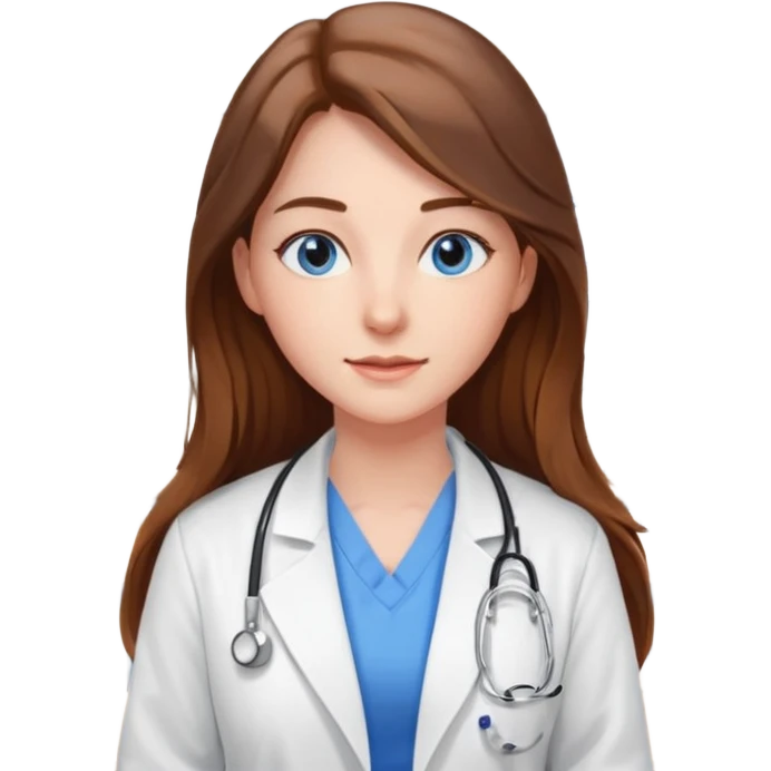 pretty female nursing student with long brown hair, blue eyes inside a classroom at university emoji