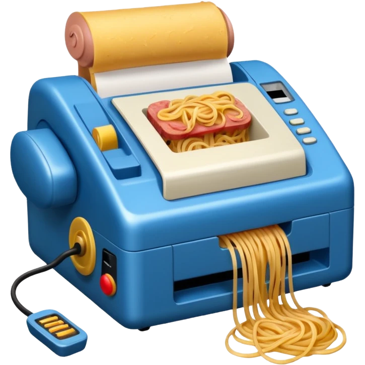 fax machine made of spam meat with spaghetti coming out emoji